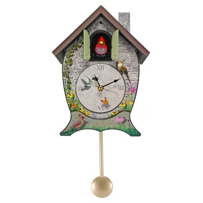 Mark Feldstein Garden Cottage Singing Cardinal Tabletop Wall Sound Cuckoo Clock 14x10
