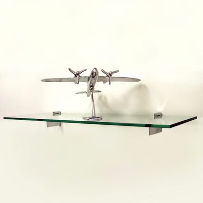 Spancraft Glass R-10x48-Brushed Steel Raven Glass Shelf, Brushed Steel, 10" x 48"