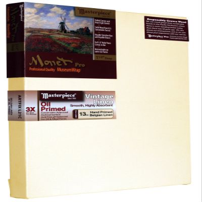MASTERPIECE 44124 Monet Pro 1.5" Deep Vintage L21C Belgian Linen 13.0 oz Oil Primed Linen Stretched Canvas 10" x 10"