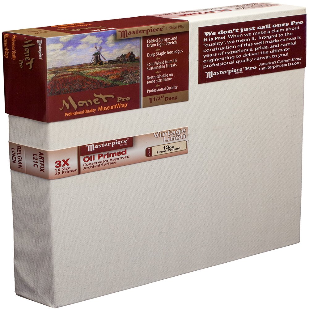 MASTERPIECE 44101 Monet Pro 1.5" Deep Vintage L21C Belgian Linen 13.0 oz Oil Primed Linen Stretched Canvas 4" x 4"