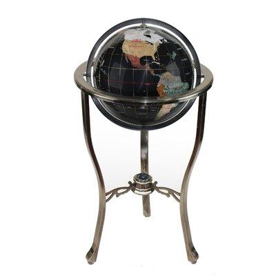 American Atelier Polished Stone Globe with Tall Brass Stand, Black