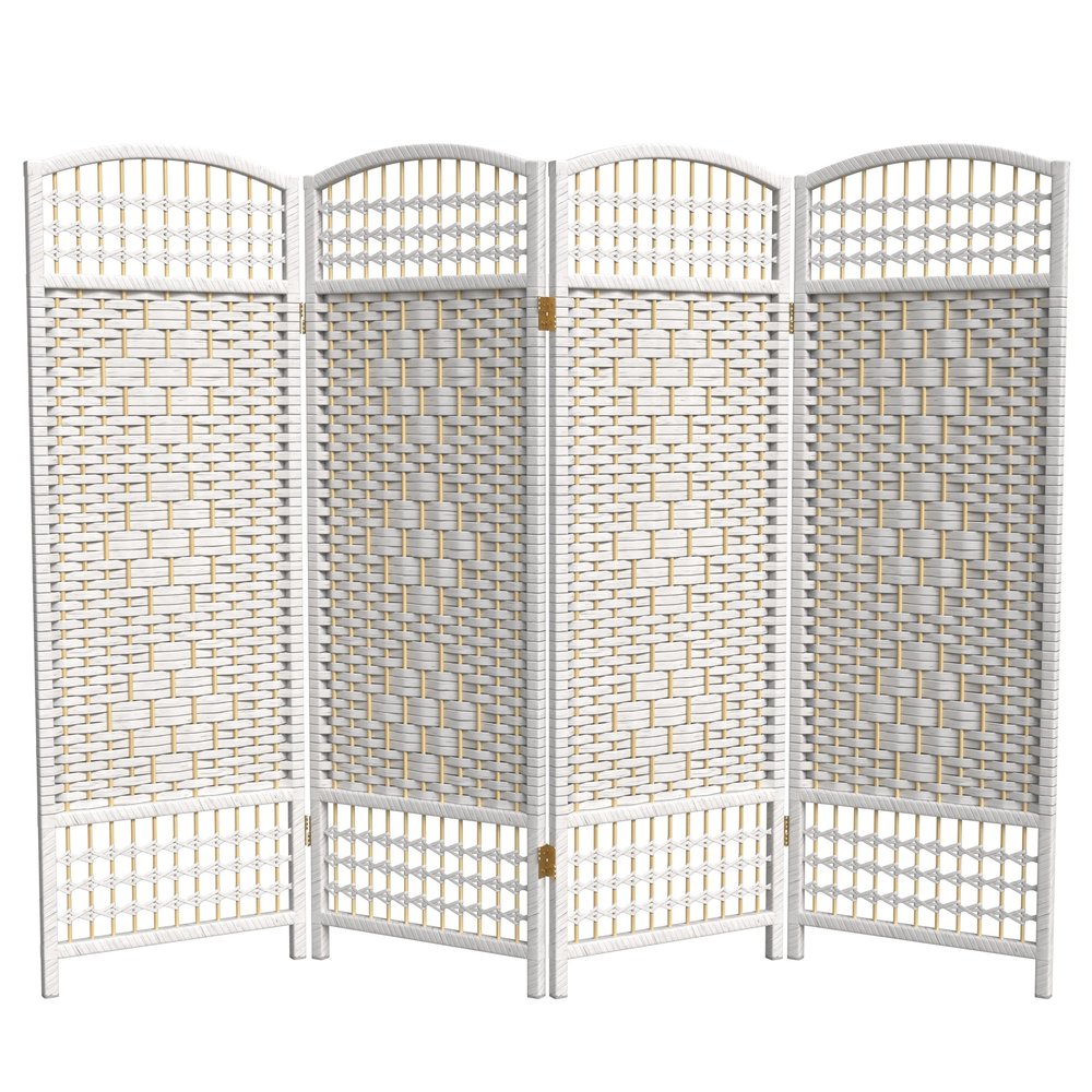 4 ft. Short Fiber Weave Folding Screen - White - 4 Panels
