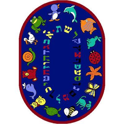 Joy Carpets Kid Essentials Hebrew ABC Animals Rug, Red, 7'7" Round