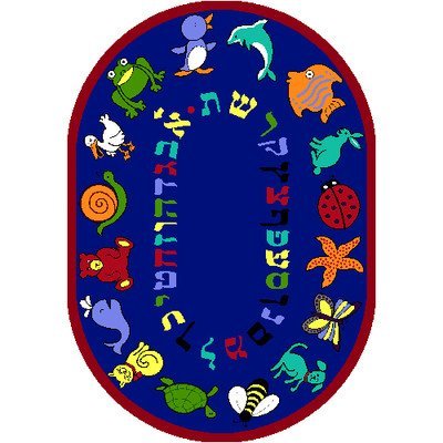 Joy Carpets Kid Essentials Hebrew ABC Animals Rug, Red, 7'7" Round