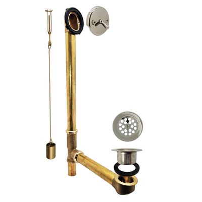 Westbrass D324-20G-05 22-1/2" Brass Bath Waste & Overflow Assembly with Trip Lever and Beehive Strainer Grid Drain, Polished Nickel