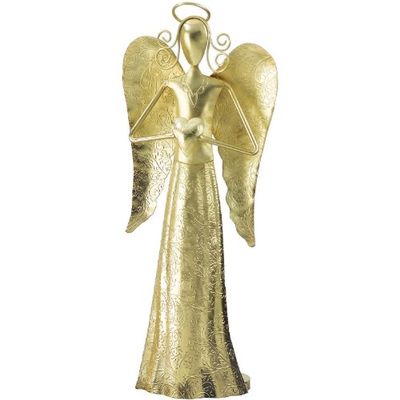 Angel w/ Henna-Etched w/ Heart 10.5in Goldtone Regal Art and Gift