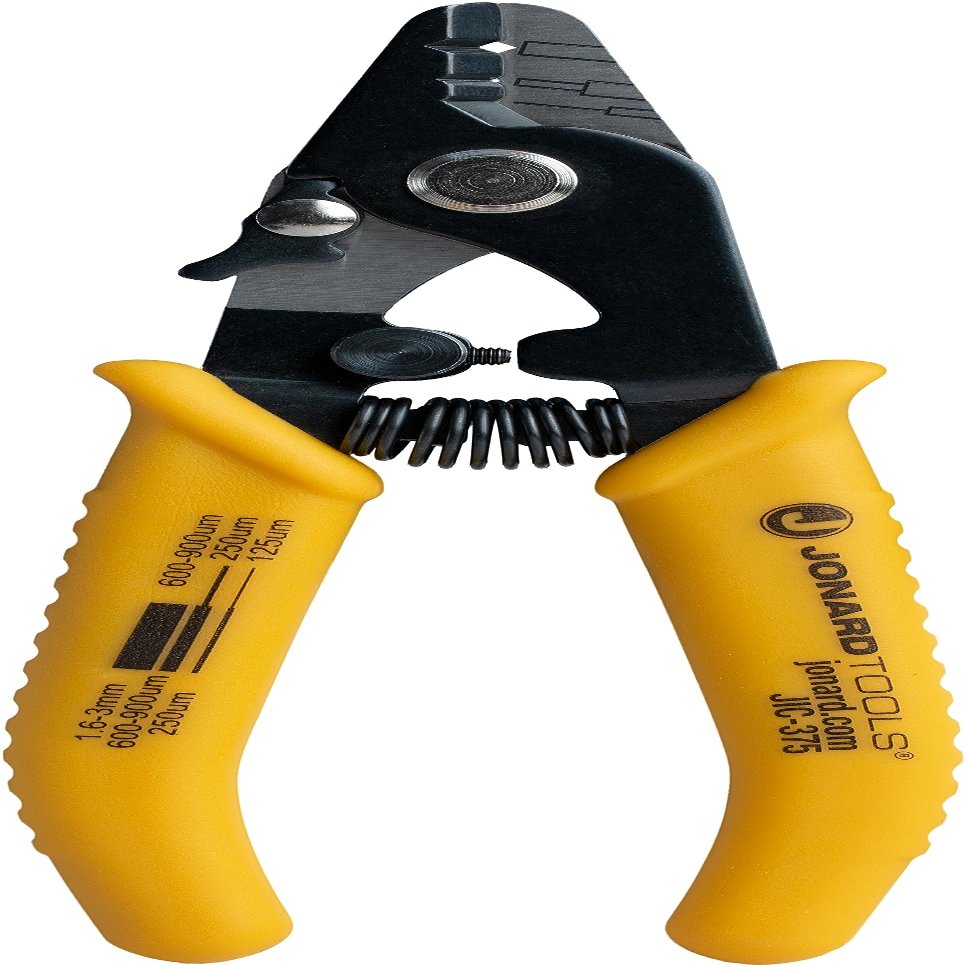 Jonard Tools JIC-375 Three Hole Fiber Optic Stripper  Strips 1.6-3.0mm Jacket, 600-900m Buffer, 250m Coating, Precision Tool with Angled Jaw and Safety Lock