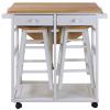 Casual Home Drop Leaf Breakfast Cart with 2 Stools-White, 32"D x 29.75"W x 33"H view 1