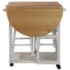 Casual Home Drop Leaf Breakfast Cart with 2 Stools-White, 32"D x 29.75"W x 33"H view 4