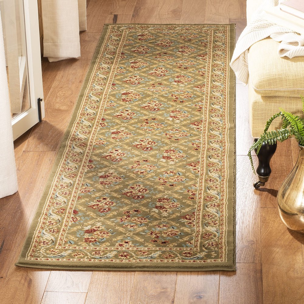 SAFAVIEH Lyndhurst Collection Runner Rug - 2'3" x 12', Green & Green, Traditional Floral Trellis Design, Non-Shedding & Easy Care, Ideal for High Traffic Areas in Living Room, Bedroom (LNH556-5252)