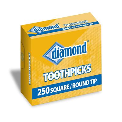Diamond Square Center Round Toothpicks, 48 Boxes of 250-ct each (12,000 toothpicks)