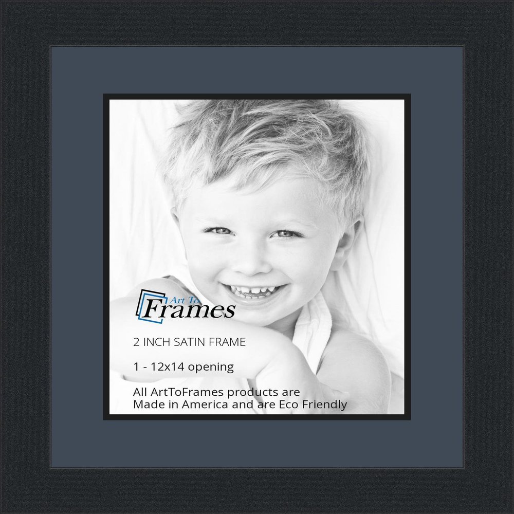 12x14 / 12 x 14 Picture Frame Satin Black .. 2'' Wide with a 2'' Double mat