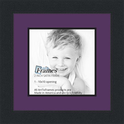 10x10 / 10 x 10 Picture Frame Satin Black .. 2'' Wide with a 2'' Double mat