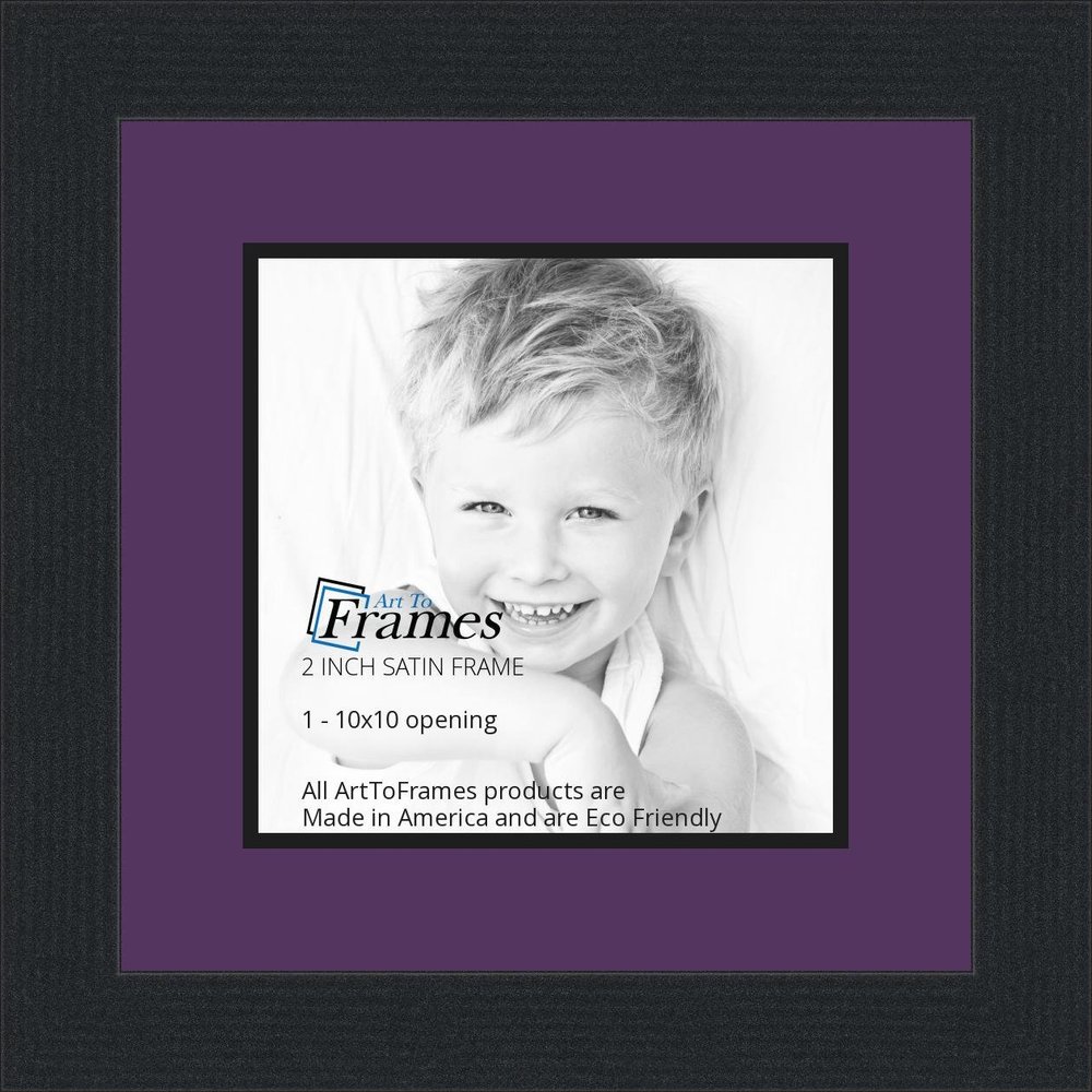 10x10 / 10 x 10 Picture Frame Satin Black .. 2'' Wide with a 2'' Double mat