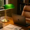 LIGHTACCENTS Traditional Bankers Desk Lamp with Green Glass Shade and Brass Base  Classic Desk Lamp with Pull Chain, Office Lighting, Vintage Style Reading Light view 2