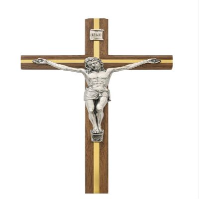 10 Walnut Crucifix W/Silver"