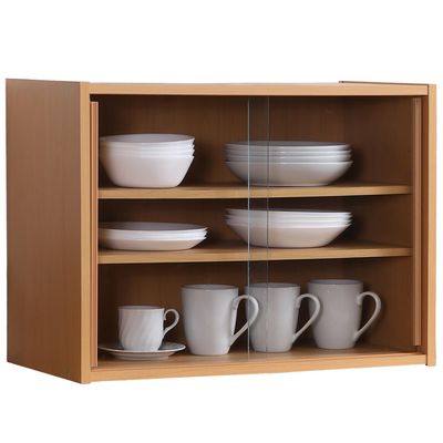 (Fujiboeki) Fuji Boeki 81909 Cupboard, Kitchen Storage, Compact, Width 23.6 x Depth 11.4 x Height 17.3 inches (60 x 29 x 44 cm), Natural, Glass Door, Movable Shelf, Living Alone, Assembly