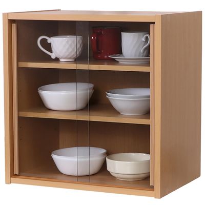 (Fujiboeki) Fuji Boeki 81908 Cupboard, Kitchen Storage, Compact, Width 16.9 x Depth 11.4 x Height 17.3 inches (43 x 29 x 44 cm), Natural, Glass Door, Movable Shelf, Living Alone, Assembly
