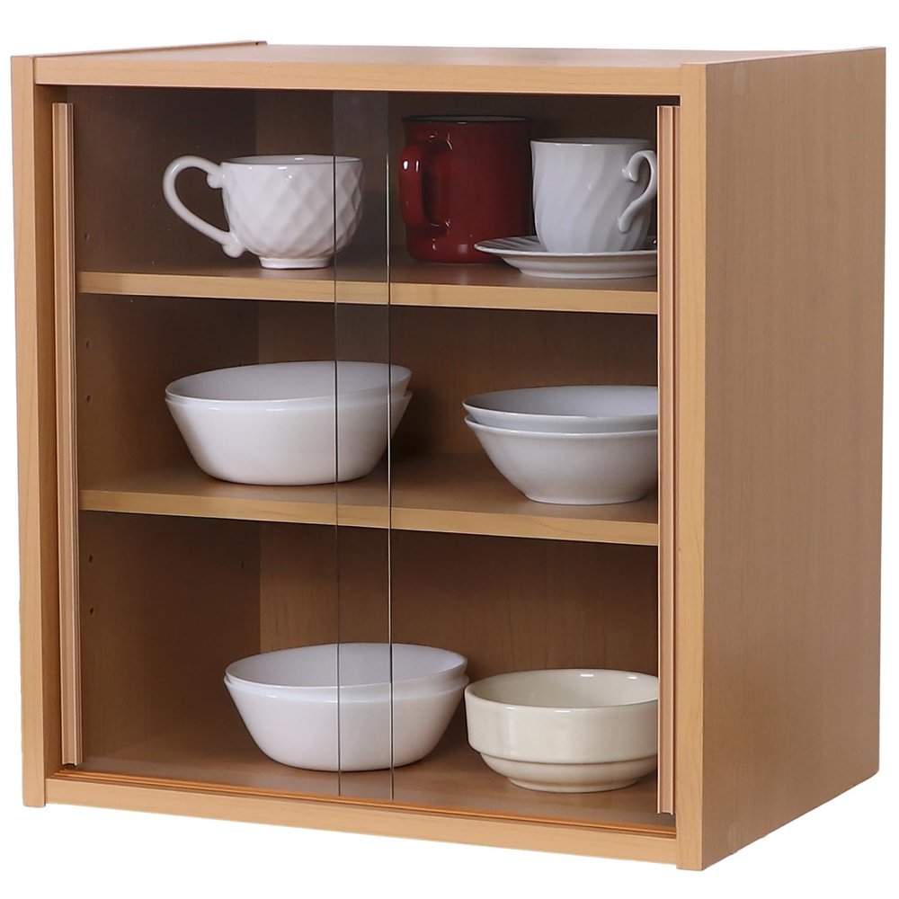 (Fujiboeki) Fuji Boeki 81908 Cupboard, Kitchen Storage, Compact, Width 16.9 x Depth 11.4 x Height 17.3 inches (43 x 29 x 44 cm), Natural, Glass Door, Movable Shelf, Living Alone, Assembly