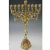 Enamel Ivory and Green Hanukkah Menorah with Amber Crystals view 1