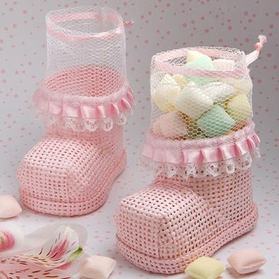 Pink Baby Bootie Mesh Candy/Trinket Bags