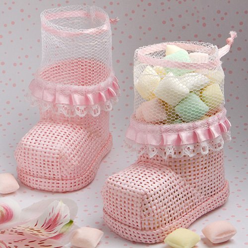 Pink Baby Bootie Mesh Candy/Trinket Bags