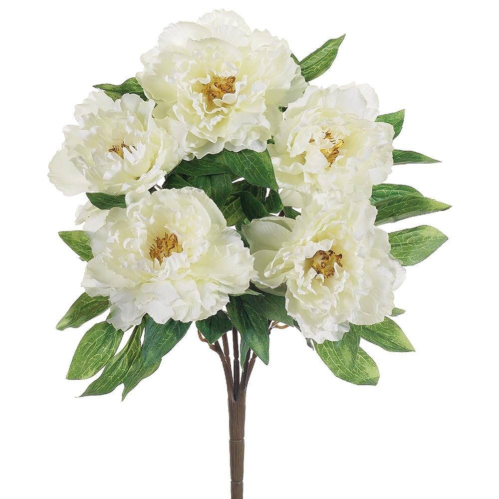 19" Silk Peony Flower Bush -White (pack of 6)