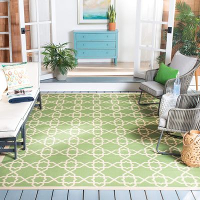 SAFAVIEH Washable Rug Outdoor Courtyard Collection - 6'7" x 9'6", Green & Beige, Non-Shedding & Easy Cleaning, Ideal for Patio, Backyard, Mudroom (CY6032-244)