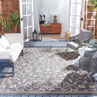 SAFAVIEH Washable Rug Outdoor Courtyard Collection - 7'10" Square, Grey & Natural, Non-Shedding & Easy Cleaning, Ideal for Patio, Backyard, Mudroom (CY2098-3606)