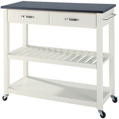 Crosley Furniture Granite Top Kitchen Prep Rolling Cart, Microwave Stand, Coffee Bar, with Shelves, White