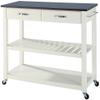 Crosley Furniture Granite Top Kitchen Prep Rolling Cart, Microwave Stand, Coffee Bar, with Shelves, White view 1