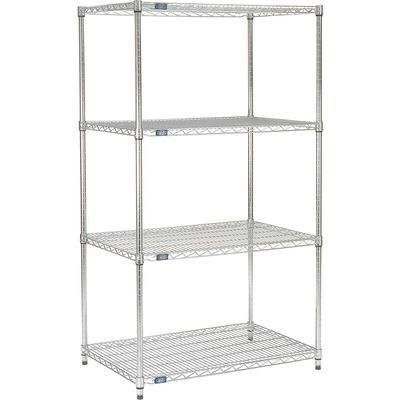 Nexel Adjustable Wire Shelving Unit, 4 Tier, Commercial Dry Storage Rack, 30" x 72" x 74", Chrome