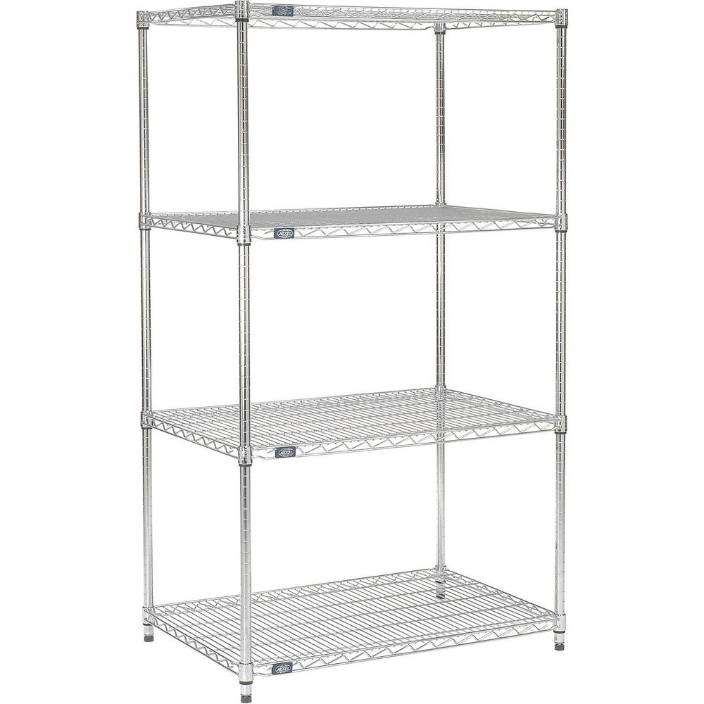 Nexel Adjustable Wire Shelving Unit, 4 Tier, Commercial Dry Storage Rack, 30" x 72" x 74", Chrome