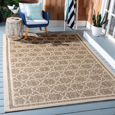 SAFAVIEH Washable Rug Outdoor Courtyard Collection - 9' x 12', Brown & Bone, Non-Shedding & Easy Cleaning, Ideal for Patio, Backyard, Mudroom (CY6916-242)
