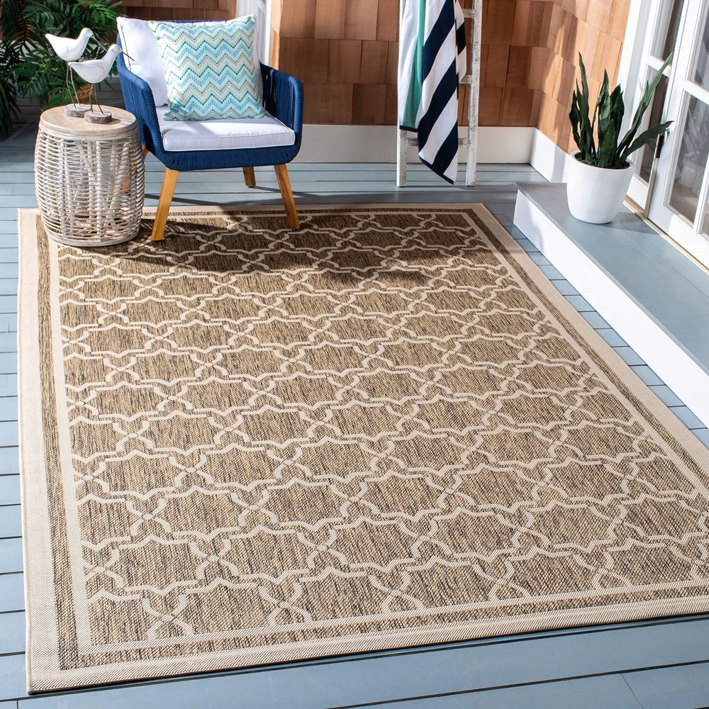 SAFAVIEH Washable Rug Outdoor Courtyard Collection - 9' x 12', Brown & Bone, Non-Shedding & Easy Cleaning, Ideal for Patio, Backyard, Mudroom (CY6916-242)