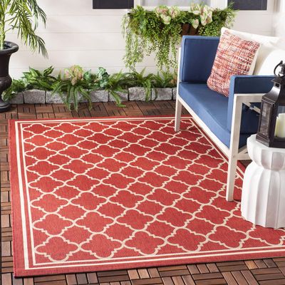 SAFAVIEH Courtyard Outdoor Area Rug 2'7"x5', Red & Bone CY6918-248