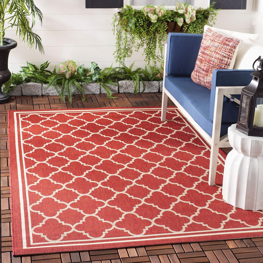SAFAVIEH Courtyard Outdoor Area Rug 2'7"x5', Red & Bone CY6918-248