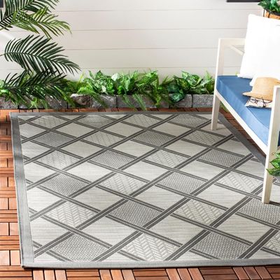 SAFAVIEH Washable Rug Outdoor Courtyard Collection - 6'7" x 9'6", Anthracite & Light Grey, Non-Shedding & Easy Cleaning, Ideal for Patio, Backyard, Mudroom (CY7570-78A5)