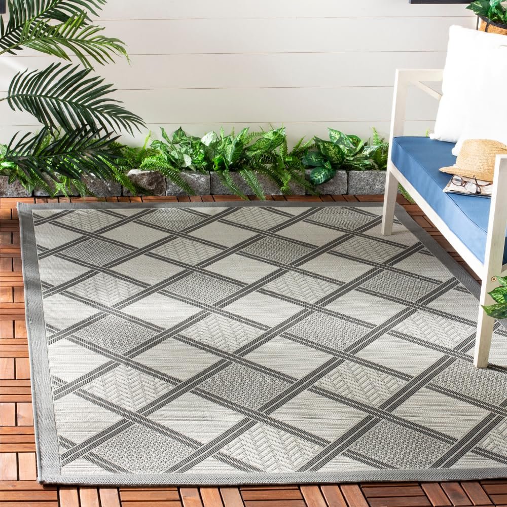 SAFAVIEH Washable Rug Outdoor Courtyard Collection - 6'7" x 9'6", Anthracite & Light Grey, Non-Shedding & Easy Cleaning, Ideal for Patio, Backyard, Mudroom (CY7570-78A5)