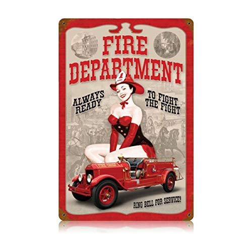 12 X 18 - Vintage Metal Sign - Fire Dept. Pin Up