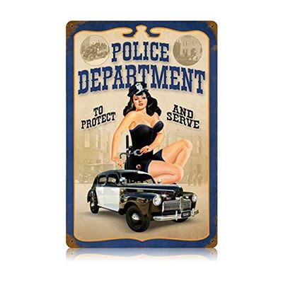 12 X 18 Vintage Metal Sign - Police Pin Up