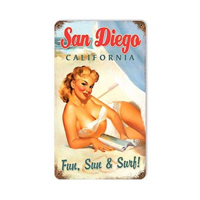 8 X 14 Vintage Metal Sign - San Diego Pinup