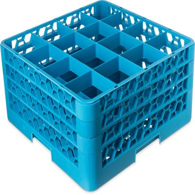 Carlisle FoodService Products Opticlean Glass Rack 16 Compartments with 3 Extenders for Kitchens and Restaurants, Plastic, 19.875 x 19.875 x 8.5 Inches, Carlisle Blue, (Pack of 2)