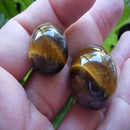 E3708 Gemqz Tiger EYE Carved Sphere Pair Nice !!
