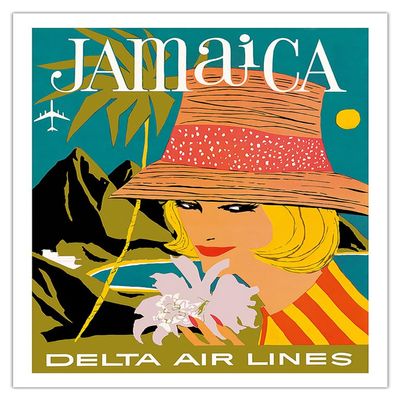Jamaica Caribbean - Delta Air Lines - Vintage Airline Travel Poster by John Hardy c.1960s - Fine Art Matte Paper Print (Unframed) 20x26in