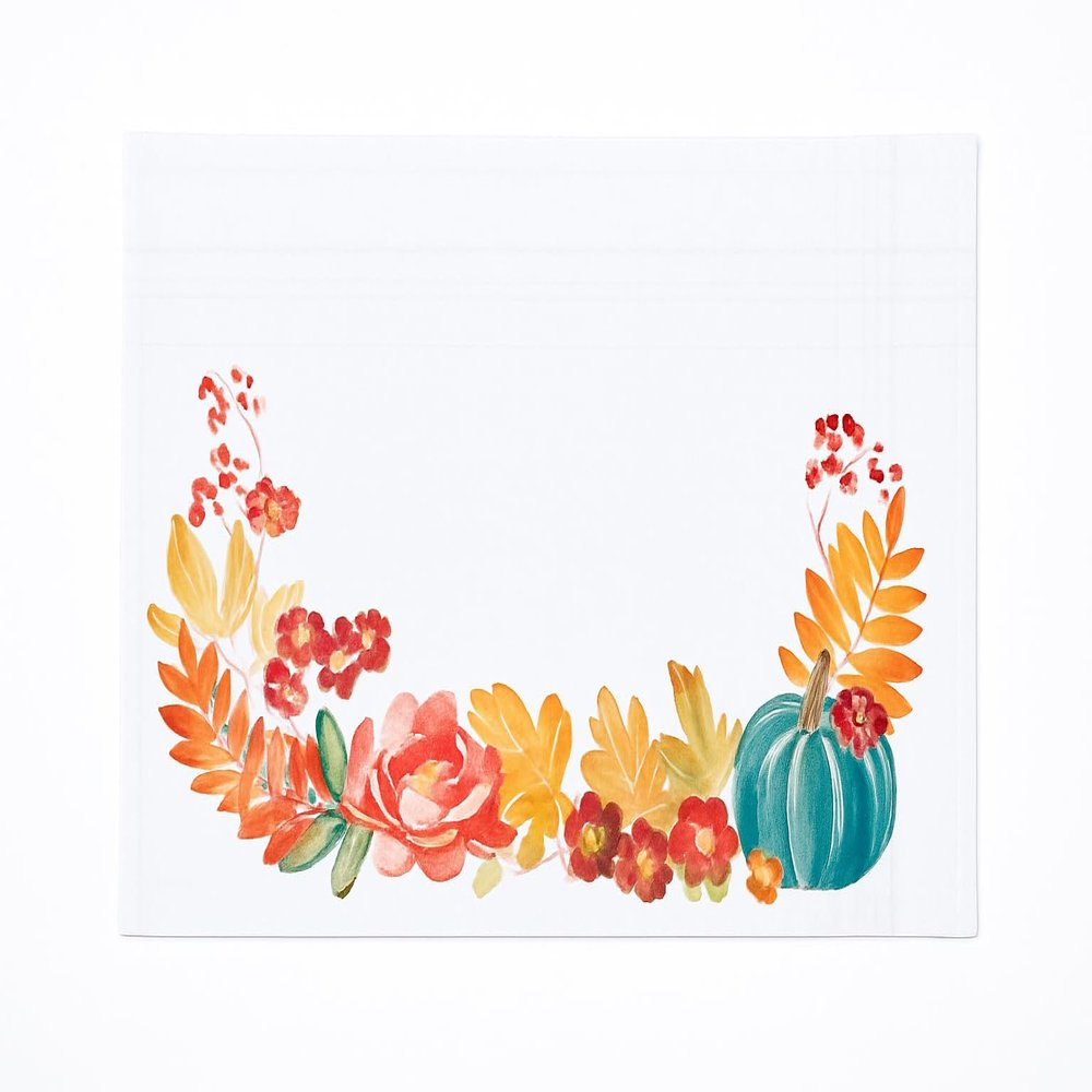 C&F Home Harvest Teal Pumpkin Floral Flower Leaves Cloth Placemats Set of 6 Autumn Fall Thanksgiving Home Dining Kitchen Dinner Table Tabletop Place Mats Decor Decoration, S/6 14" x 20" Beige