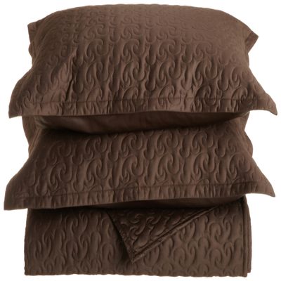 Tuscany Fine Italian Linens Egyptian Cotton Quilted Coverlet Set, King, Chocolate Brown