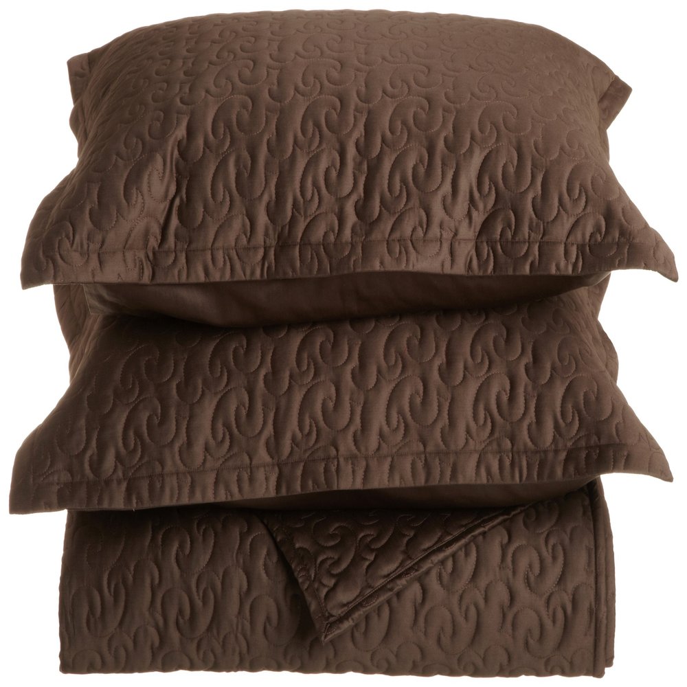 Tuscany Fine Italian Linens Egyptian Cotton Quilted Coverlet Set, King, Chocolate Brown