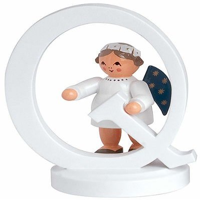 KWO Angel Figurine with Alphabet Q, 7 cm, Wood Multicolour, One Size