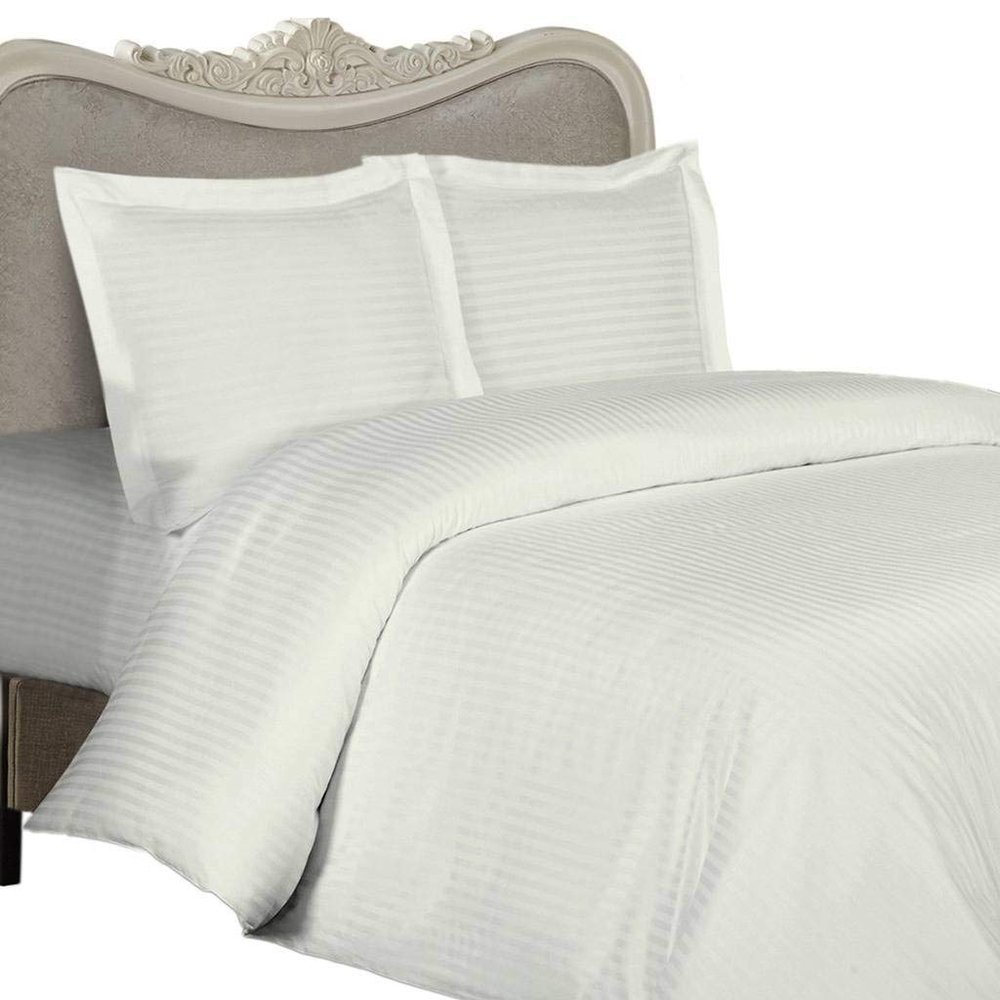 1000 Thread Count Egyptian Cotton (NOT Microfiber Polyester) Full Size, Ivory Stripe, Duvet Cover Set Set Includes 1 Duvet Cover and 2 Pillow Shams/Pillow Cases